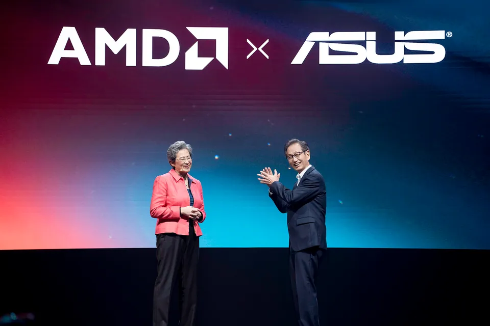 Asus Chairman Jonney Shih Joins Amd Ceo Lisa Su on Stage During the Amd Computex 2024 Opening Keynote.