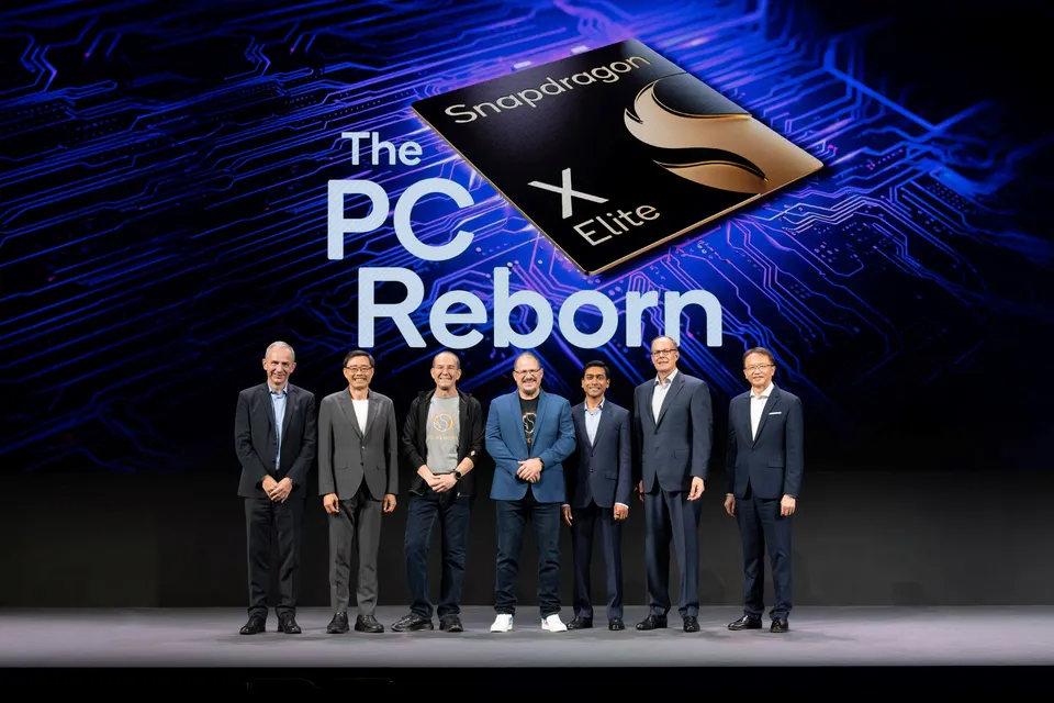 Asus Co Ceo S.y. Hsu Stands Alongside Qualcomm Ceo Cristiano Amon and Other Qualcomm Partners During the Qualcomm Keynote at Computex.