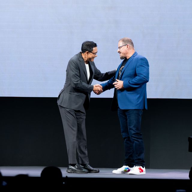 Asus Co Ceo S.y. Hsu Receives a Warm Welcome From Qualcomm Ceo Cristiano Amon on Stage During the Qualcomm Computex Keynote.